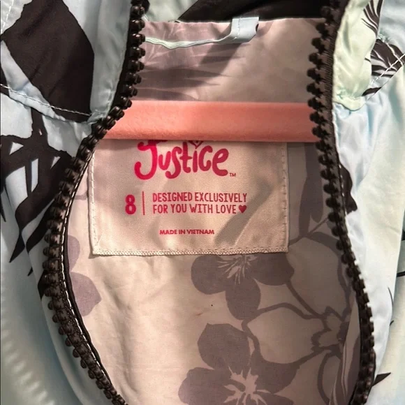 Justice Blue and Black Hooded Raincoat with Elastic Waist - Picture 4 of 10